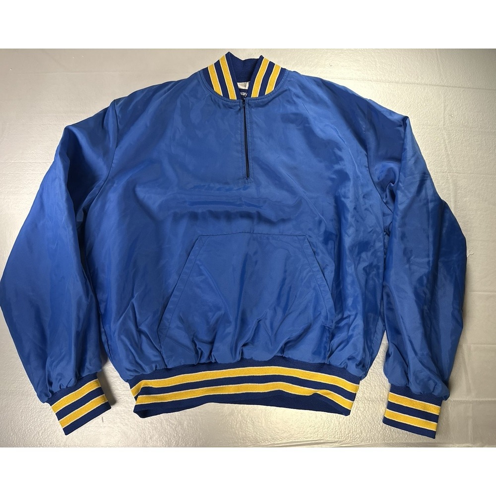 VTG‎ 1994 Holloway Bomber Jacket Mens XL Nylon 1/4 Zip Blue Satin Varsity Style